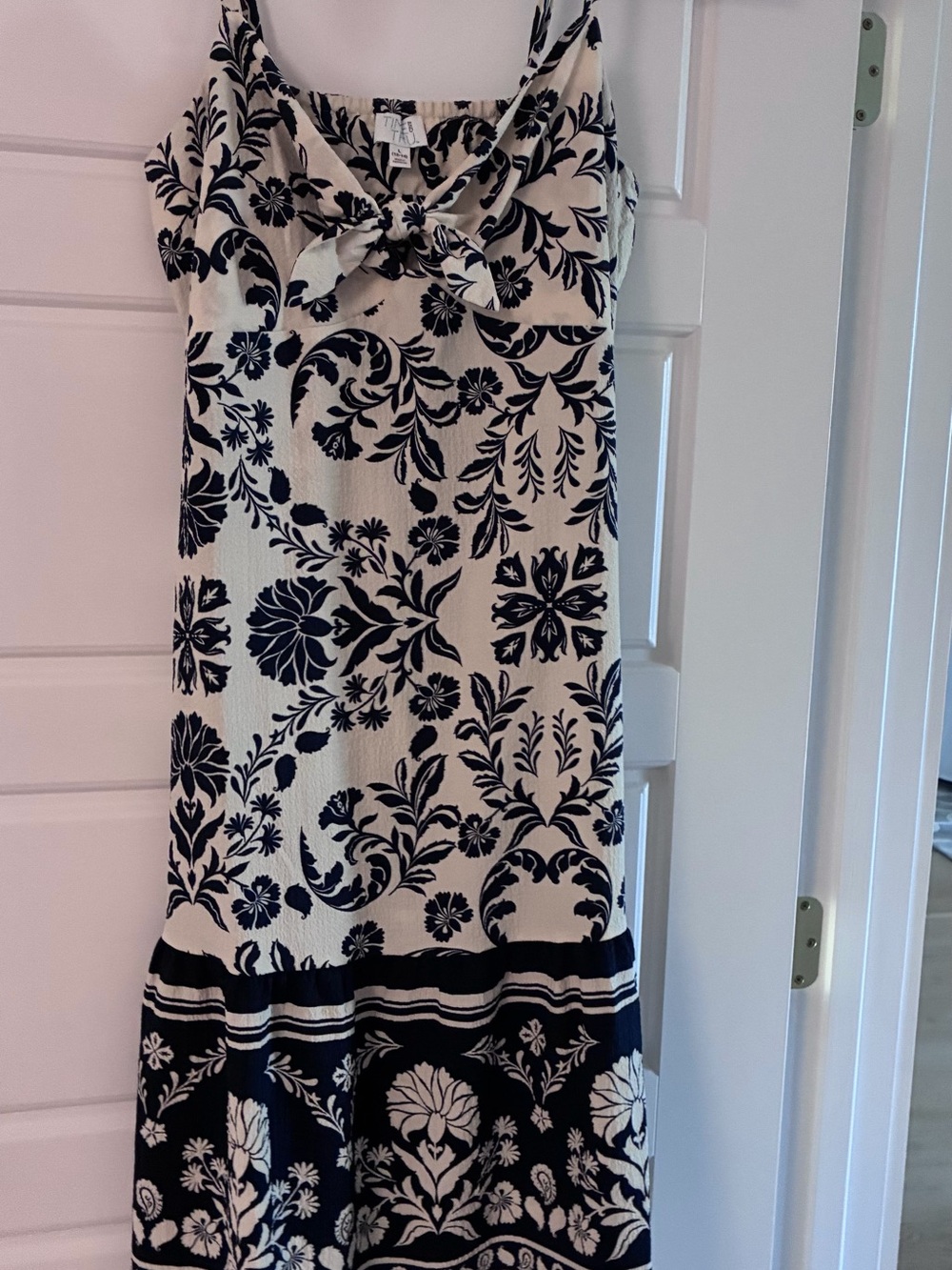 Time and Tru Cream and Navy Floral Midi Sundress